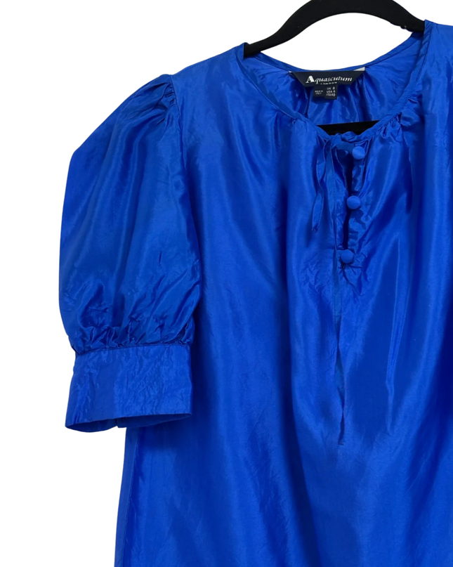 Aquascutum Blue 100% Silk Puff Sleeve Blouse