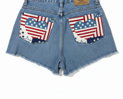 Dickies Blue Distressed Americana Heart Patch Denim Shorts