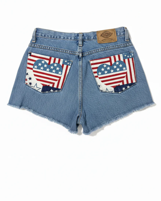 Dickies Blue Distressed Americana Heart Patch Denim Shorts