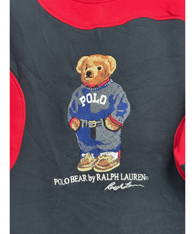 Reworked Polo Ralph Lauren Red Polo Bear Colorblock Sweatshirt