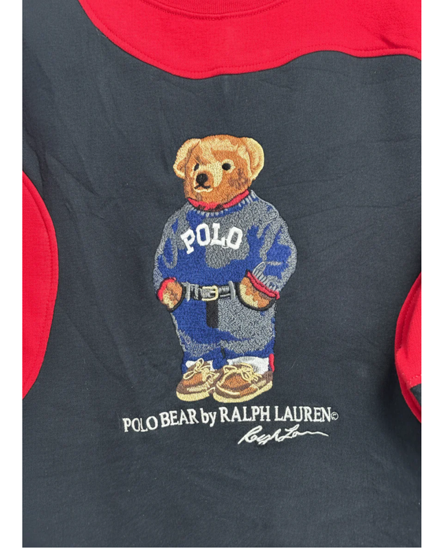 Reworked Polo Ralph Lauren Red Polo Bear Colorblock Sweatshirt