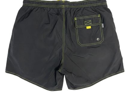 HUGO BOSS Black Board Shorts with Contrast Yellow Stitching