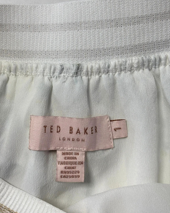 Ted Baker White Hummingbird Print Pleated Midi Skirt