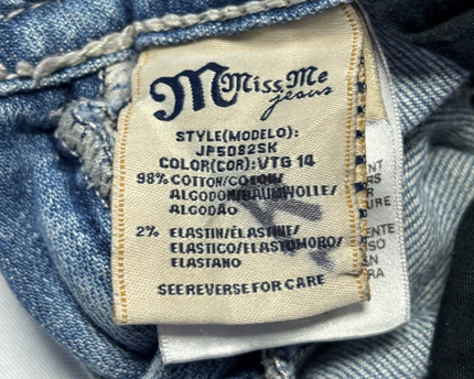 Miss Me Blue Distressed Wing Pocket Skinny Jeans