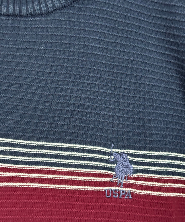 U.S. POLO ASSN. Navy Blue Textured Striped Sweater