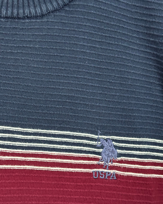 U.S. POLO ASSN. Navy Blue Textured Striped Sweater