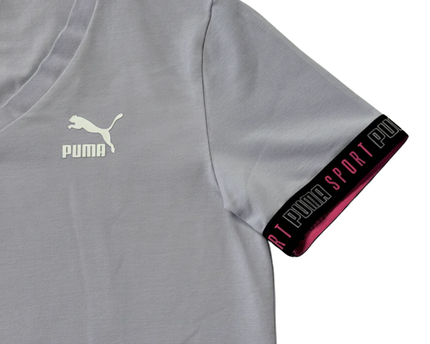 Puma Purple V-Neck Branded Sleeve Sport T-Shirt