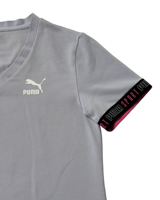Puma Purple V-Neck Branded Sleeve Sport T-Shirt