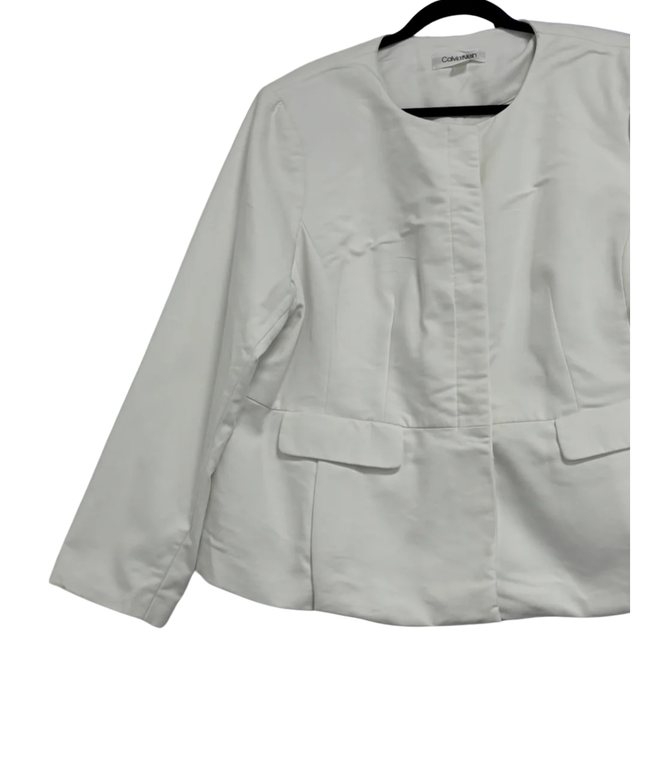 Calvin Klein White Collarless Peplum Blazer