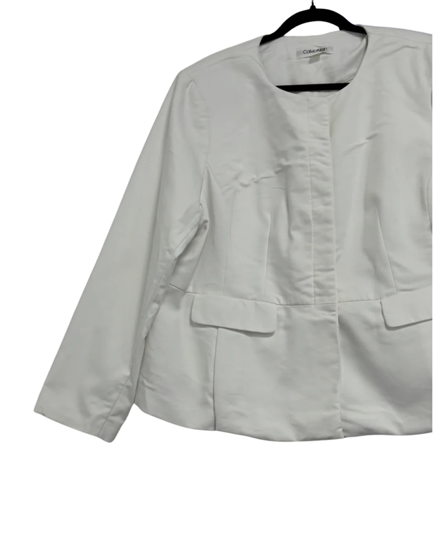 Calvin Klein White Collarless Peplum Blazer