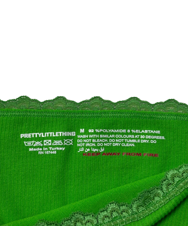 PrettyLittleThing Bright Green Ribbed Lace Trim Shorts W/Tags