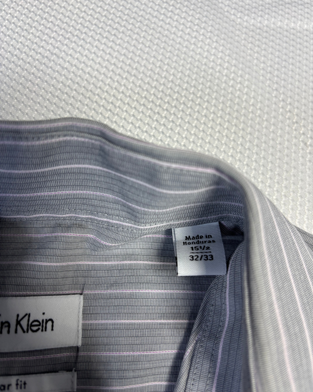 Calvin Klein Gray Striped Regular Fit Long Sleeve Shirt