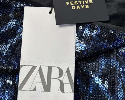 Zara Blue Sequin Animal Print Mini Skirt W/Tags