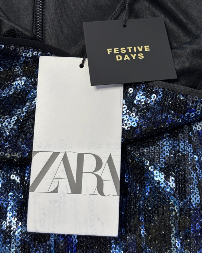 Zara Blue Sequin Animal Print Mini Skirt W/Tags