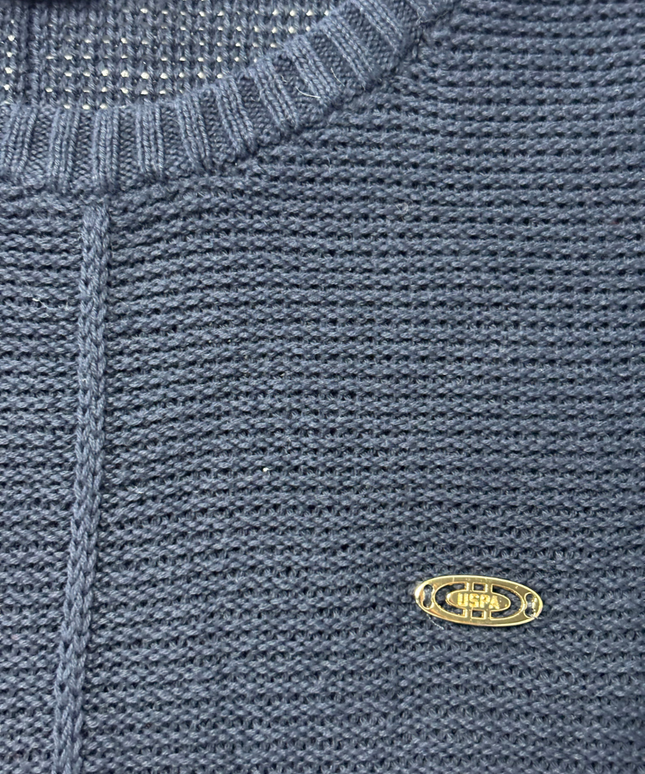 U.S. Polo Assn. Navy Blue Textured Knit Crewneck Sweater