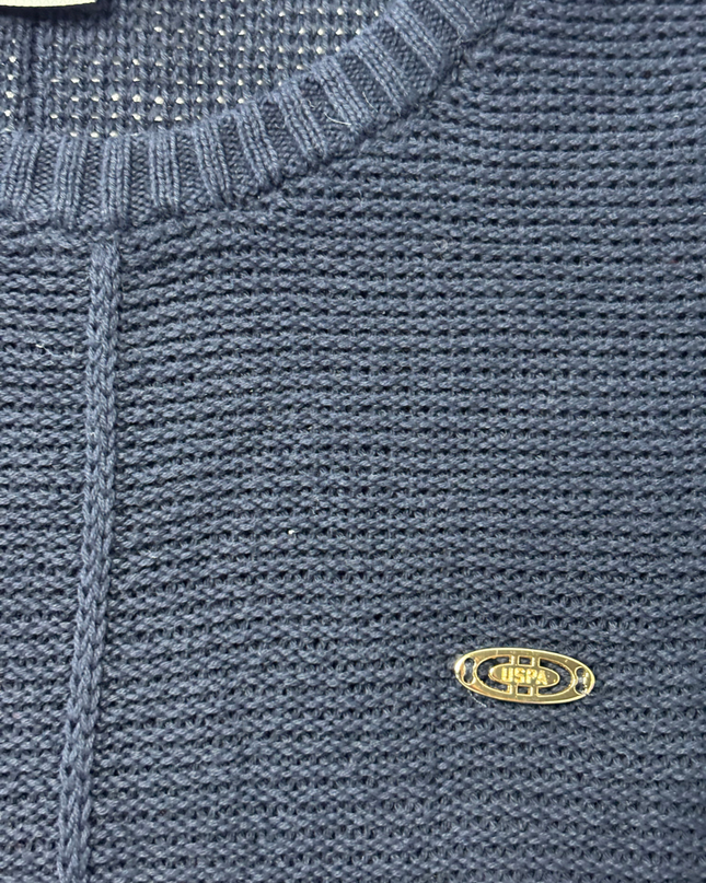 U.S. Polo Assn. Navy Blue Textured Knit Crewneck Sweater