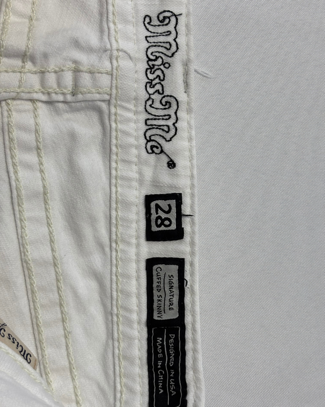 Miss Me White Distressed Embellished Skinny Jeans