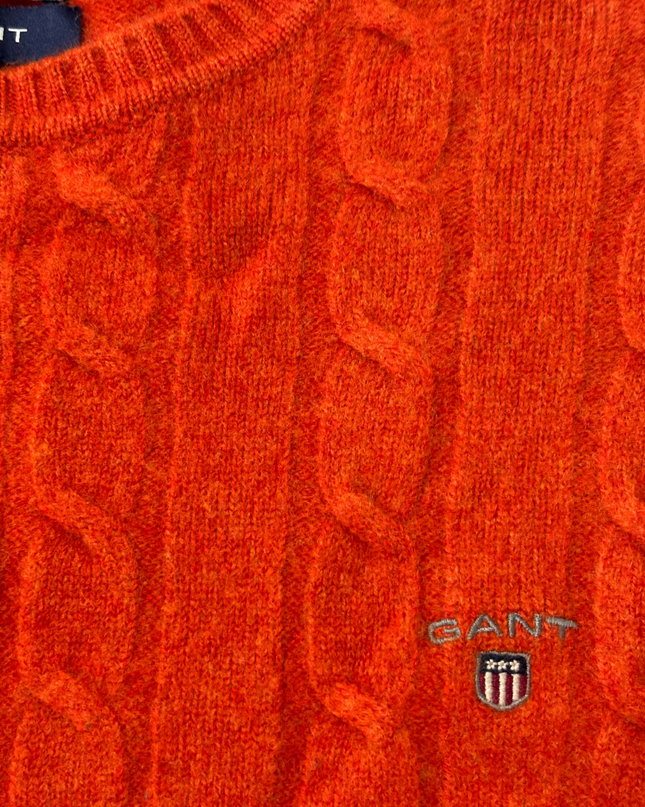 Gant Orange Fine Lambswool Cable Knit Crew Neck Sweater