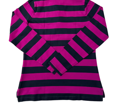 GANT Magenta and Navy Striped Long Sleeve Rugby Polo Shirt