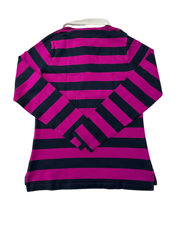 GANT Magenta and Navy Striped Long Sleeve Rugby Polo Shirt