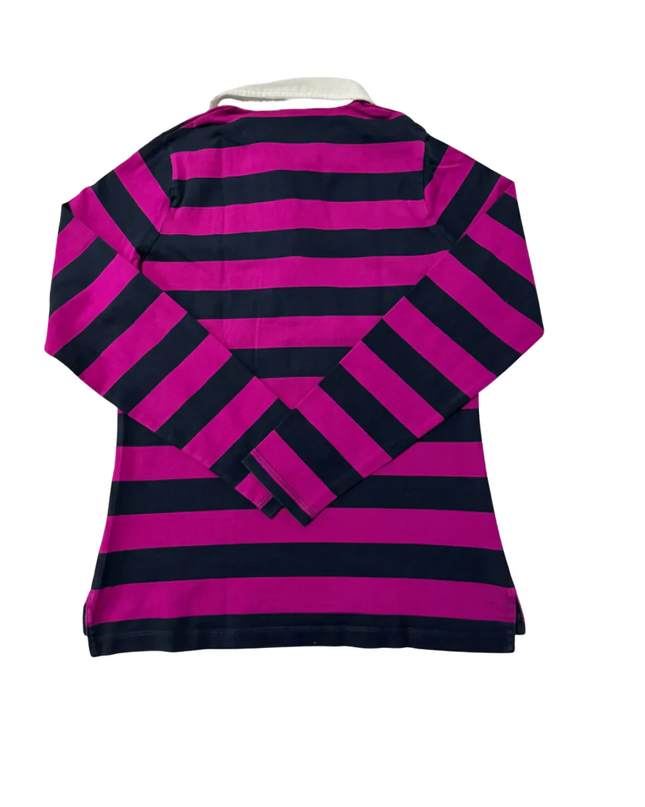 GANT Magenta and Navy Striped Long Sleeve Rugby Polo Shirt