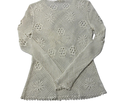 Maje White Crochet Floral and Bird Motif Long Sleeve Top