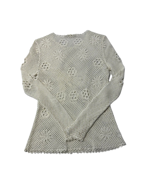 Maje White Crochet Floral and Bird Motif Long Sleeve Top