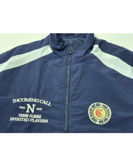 Bershka Navy Blue Graphic Colorblock Windbreaker Jacket