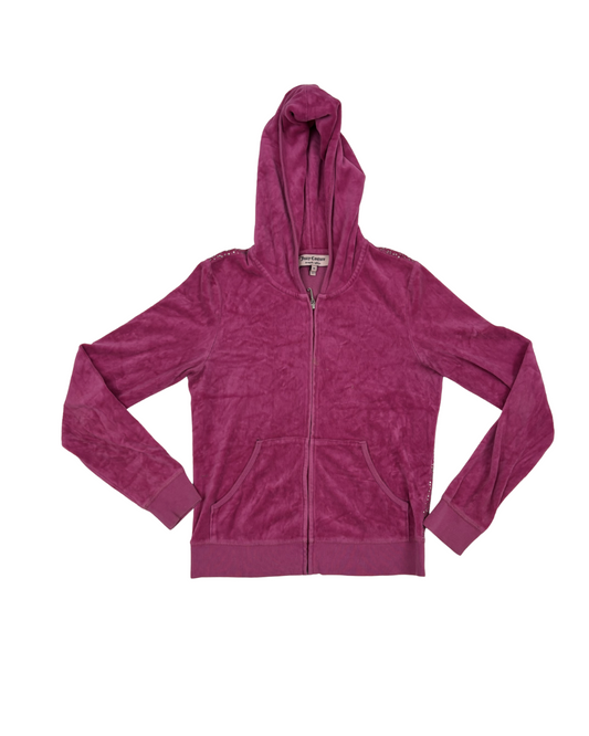 Juicy Couture Fuchsia Velour Rhinestone Logo Zip-Up Hoodie - XS