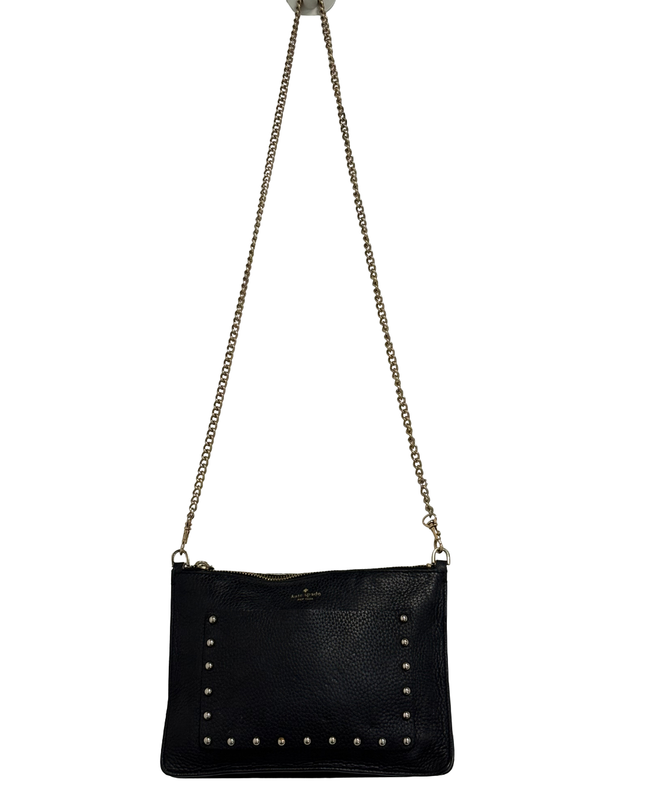 Kate Spade New York Black Pebbled Leather Studded Chain Crossbody Clutch