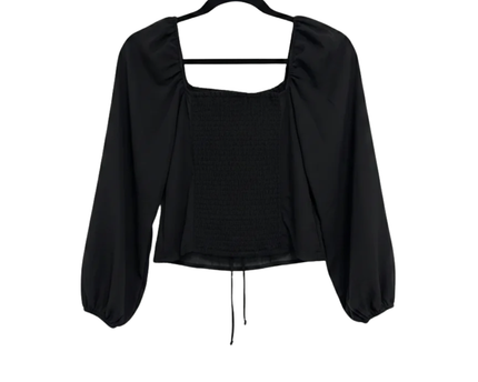 Abercrombie & Fitch Black Puff Sleeve Tie-Front Blouse