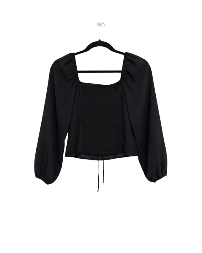 Abercrombie & Fitch Black Puff Sleeve Tie-Front Blouse