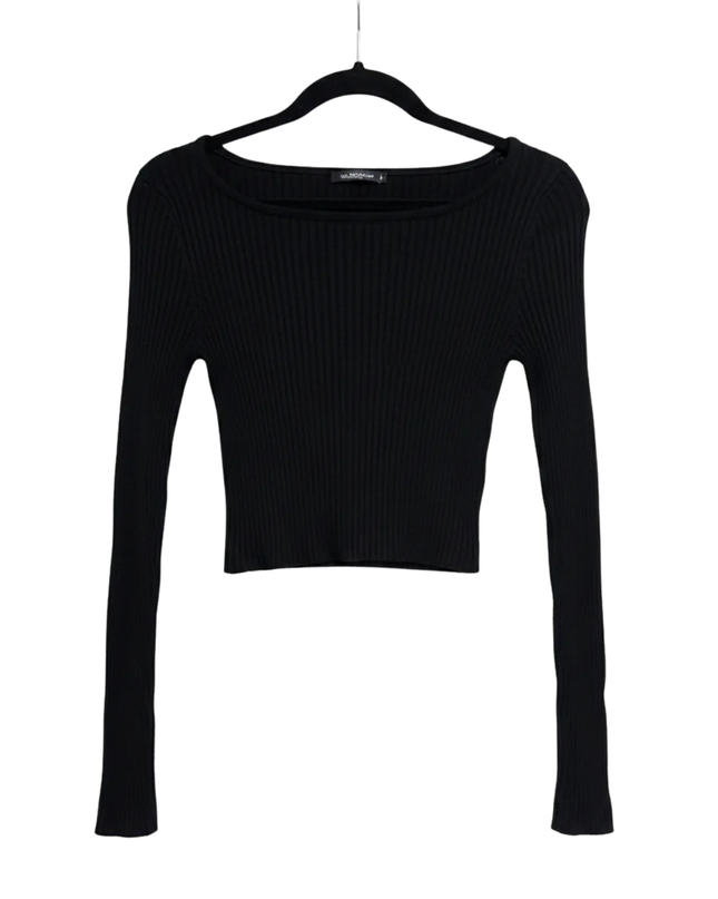H&M Black Ribbed Long Sleeve Crop Top