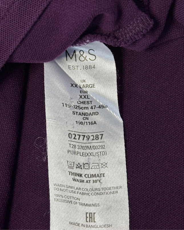 M&S Purple Long Sleeve Cotton Polo Shirt