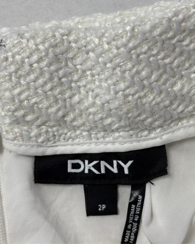 DKNY White Tweed Belted Pencil Skirt