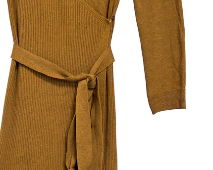 MNG Brown Ribbed Knit Wrap Midi Dress