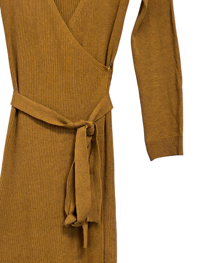 MNG Brown Ribbed Knit Wrap Midi Dress