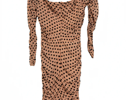 PrettyLittleThing Nude/Black Polka Dot Ruched Bodycon Mini Dress