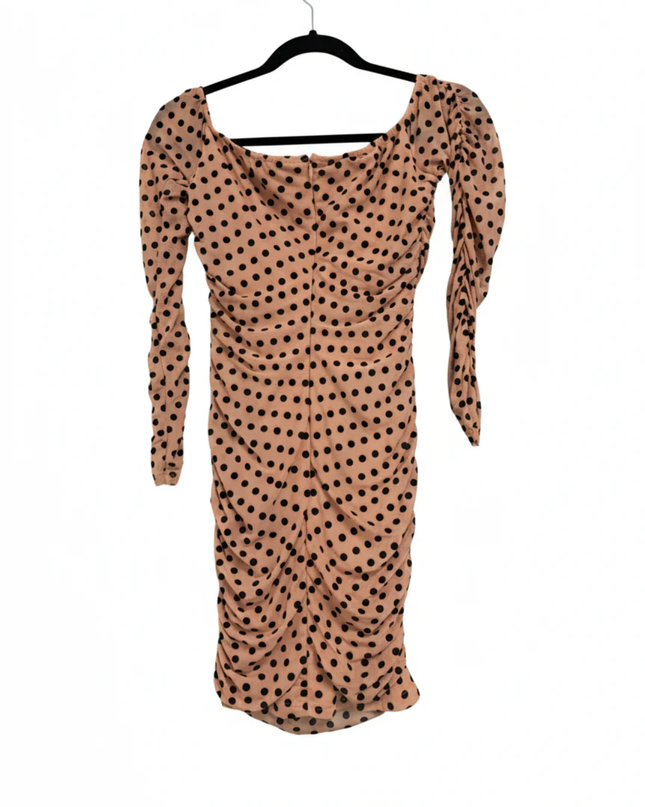 PrettyLittleThing Nude/Black Polka Dot Ruched Bodycon Mini Dress