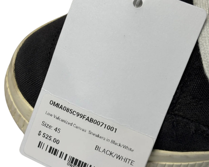 Off-White Black Low Vulcanized Canvas Sneakers W/Tag & W/Box