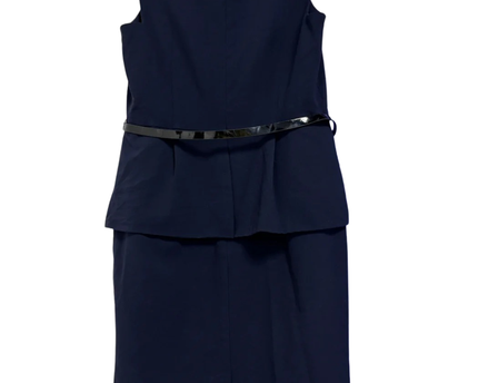 Calvin Klein Navy Blue Peplum Sheath Dress with Belt