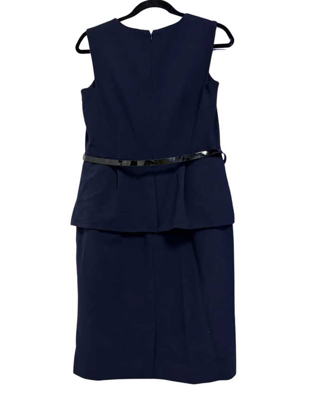 Calvin Klein Navy Blue Peplum Sheath Dress with Belt