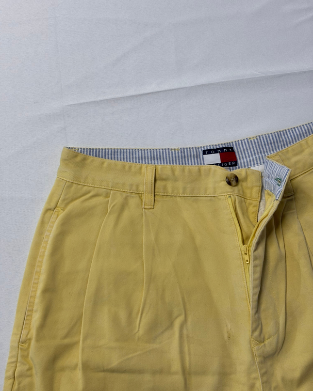 Tommy Hilfiger Yellow Pleated Cotton Chino Shorts