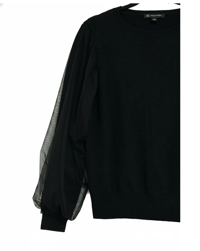 INC International Concepts Black Mesh Sleeve Sweater