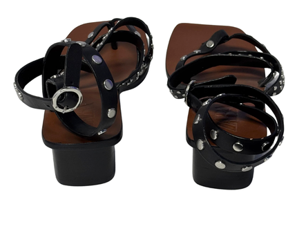 Zara Black Studded Gladiator Block Heel Sandals