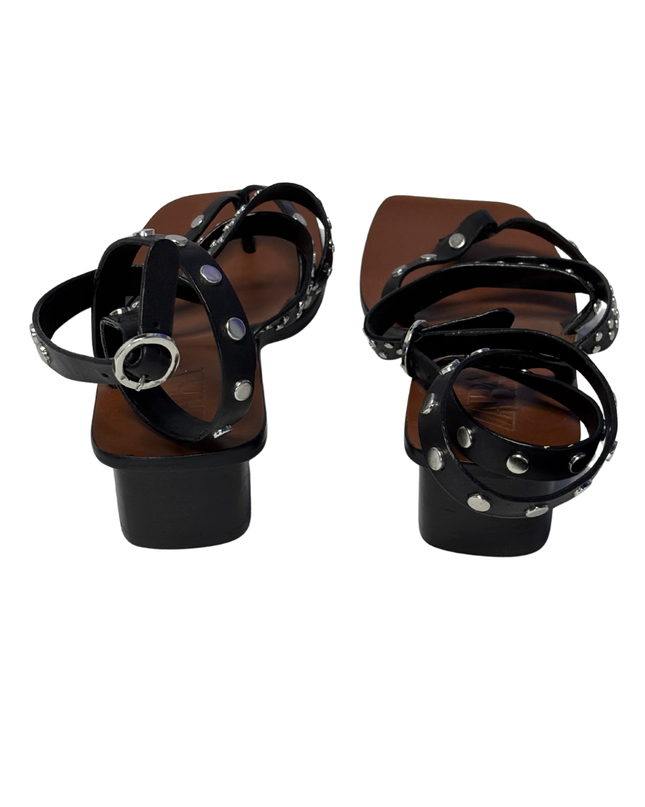 Zara Black Studded Gladiator Block Heel Sandals