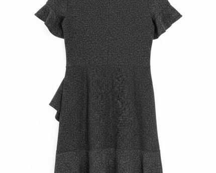 ECI Black Metallic Ruffle Trim Short Sleeve Dress