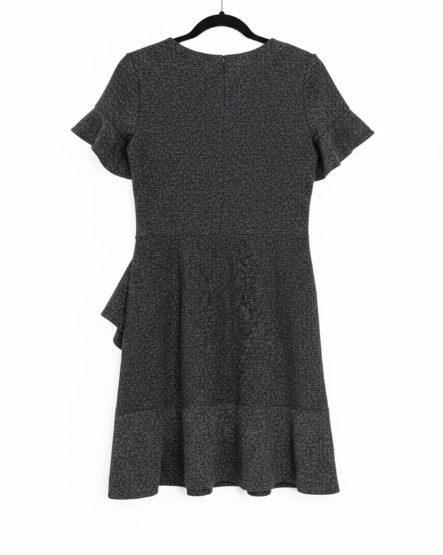 ECI Black Metallic Ruffle Trim Short Sleeve Dress