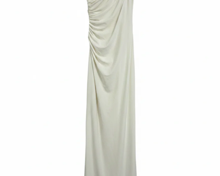 Lauren Ralph Lauren White Ruched One-Shoulder Evening Gown
