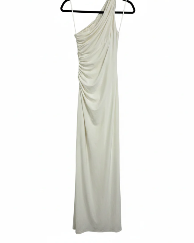 Lauren Ralph Lauren White Ruched One-Shoulder Evening Gown